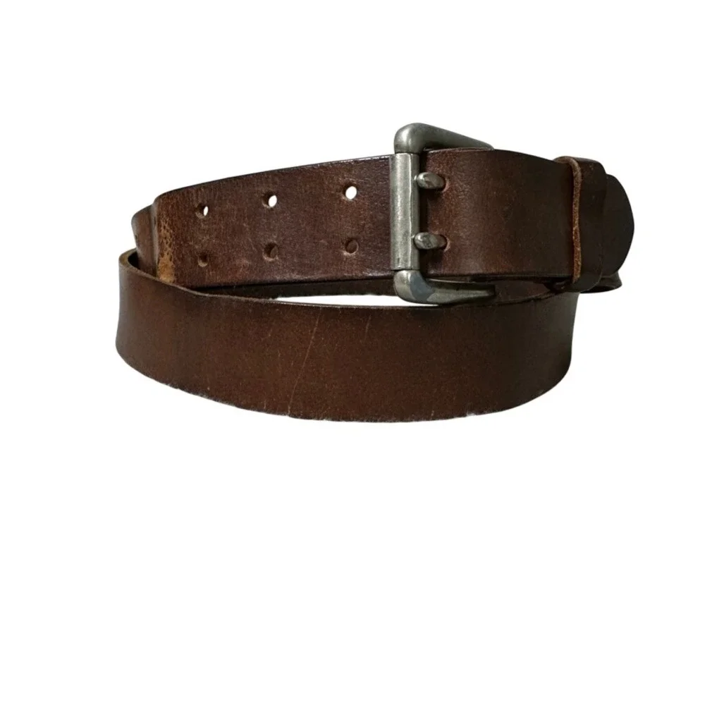 Mens Brown Cowhide Leather Double Prong Belt Made in USA Size 40 Workwear Class
